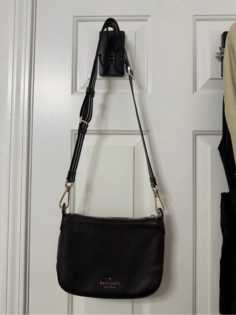 kate spade Rosie Black Pebbled Leather Crossbody with Gold Hardware